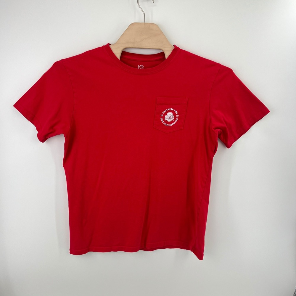 Southern Tide Ohio State Buckeyes Large Cotton Pocket Tee Red NCAA Gameday Shirt